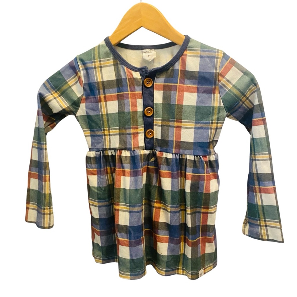 Lulu + Roo (Little Road Co) Polar Express Plaid  Sweatshirt Dress 6 Year